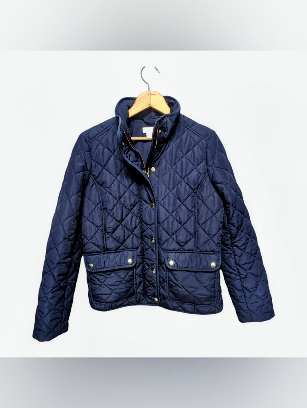 J.Crew Quilted Puffer Jacket Gold Hardware Navy Blue Women's Size SMALL